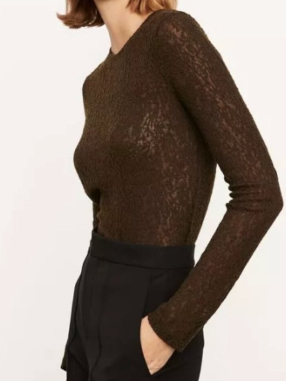 Vince Green Sheer Jacquard Floral Long Sleeve Top XS
